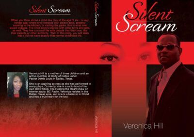 Product graphics demonstration of book cover for "Silent Scream" for a Tyler Texas Author